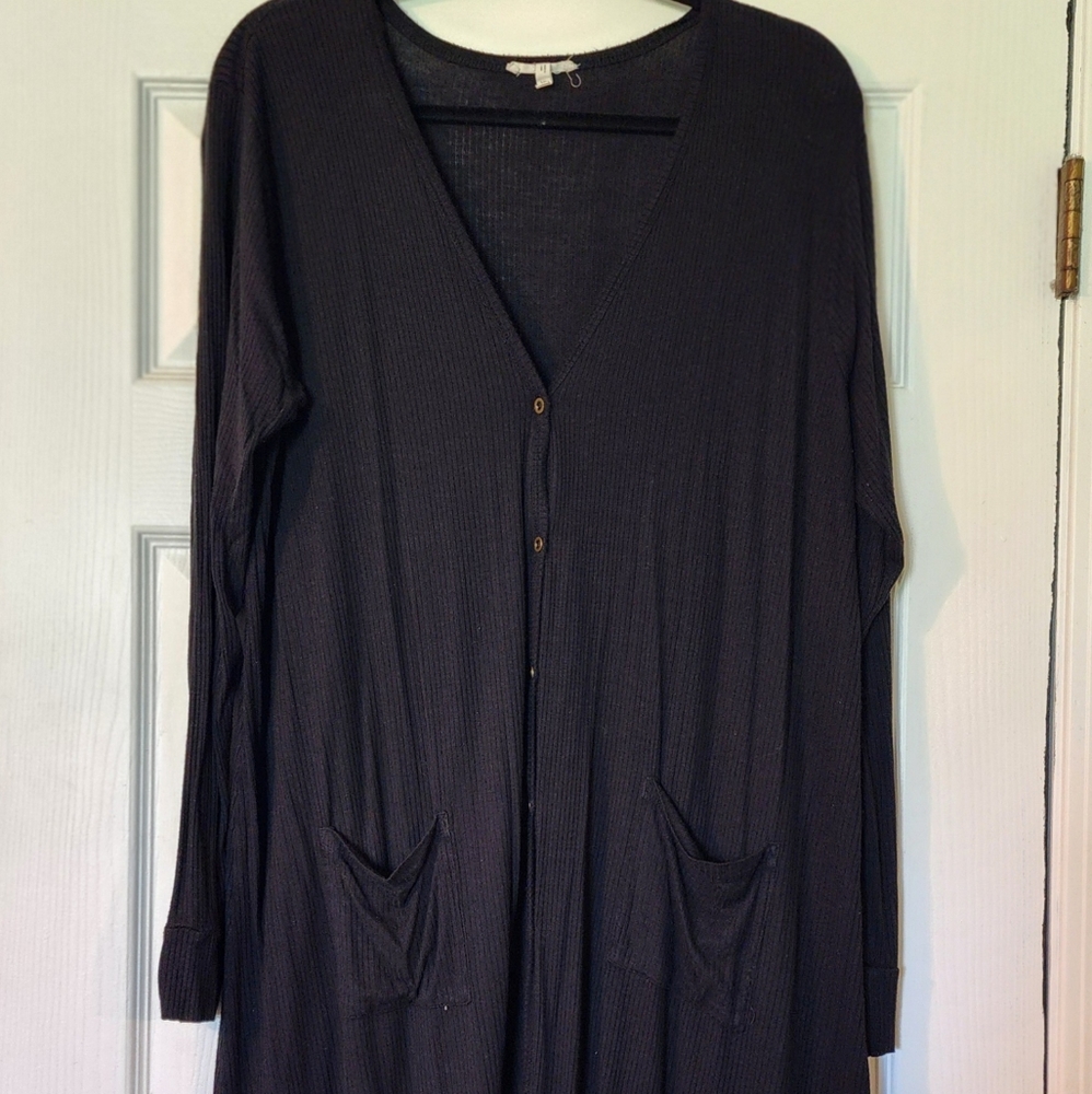 maurices Button Down Long Sleeve Ribbed Cardigan Dress XL Black
